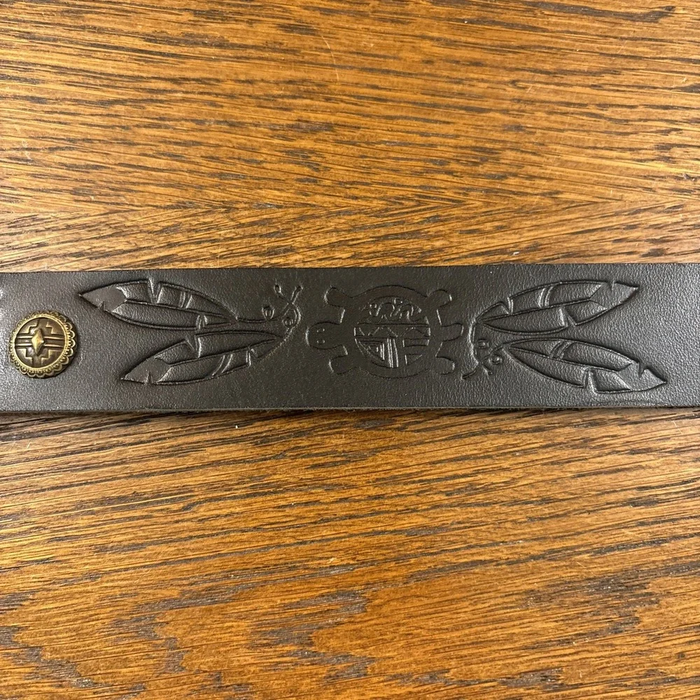 NEW *Flaw* Native American Embossed Leather Wood Beaded Belt Brass Buckle Sz 48